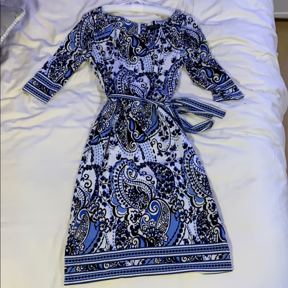 Tahari Floral Black & Blue Dress